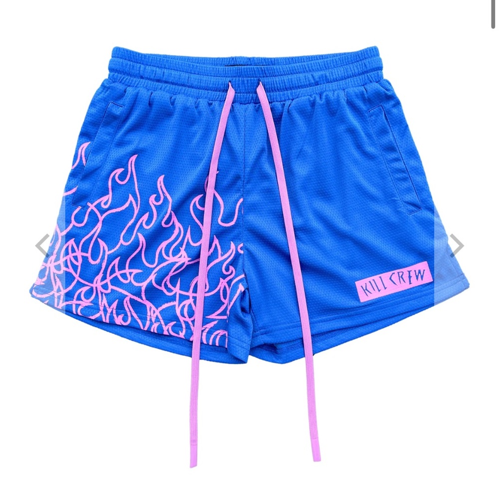 kill crew muay thai flame shorts blue/pink
